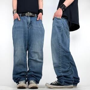 Vintage y2k baggy grunge faded stonewash wide leg archive jeans